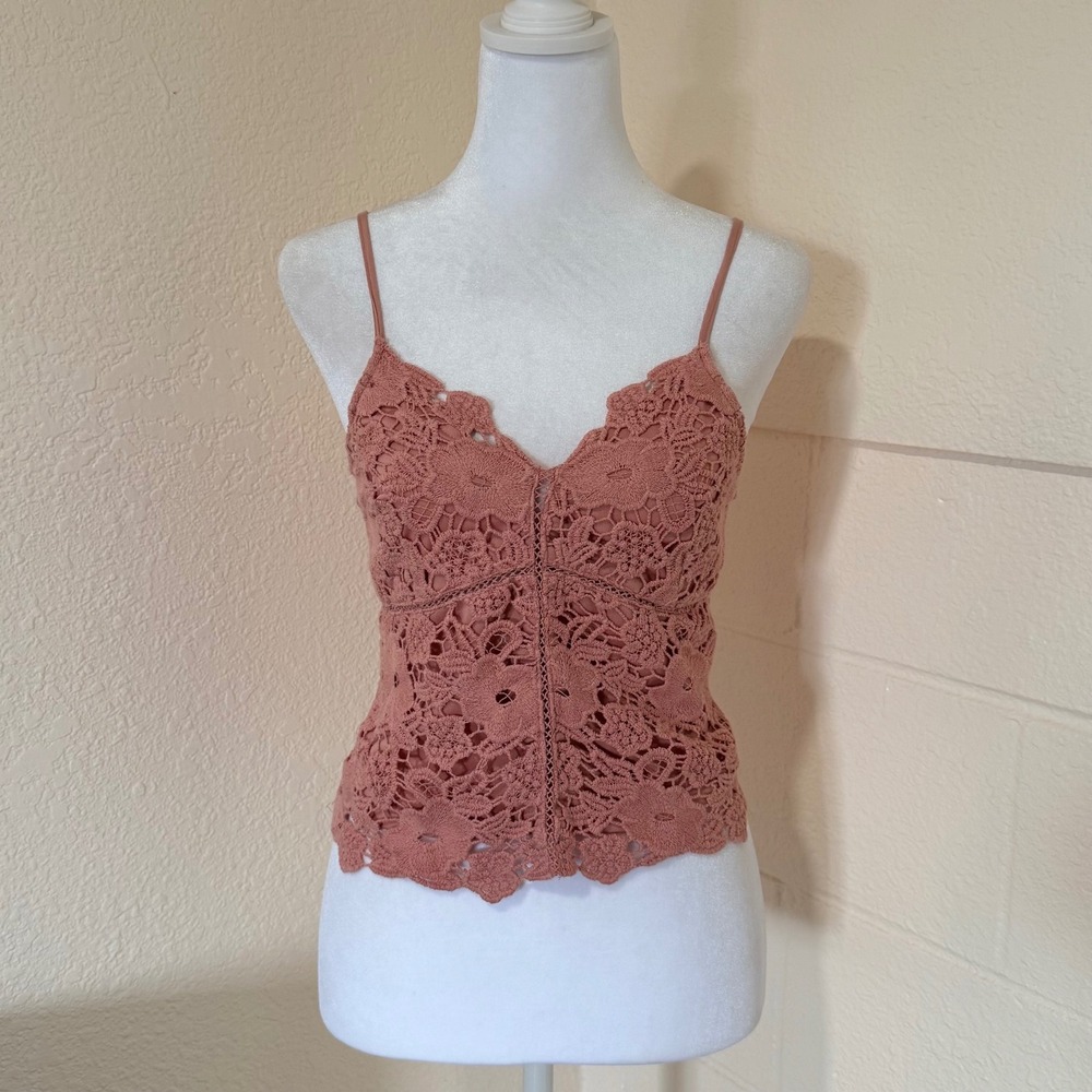 Ambiance‎ Camisole Women Medium Dusty Rose Floral Lace Boho Tank Top Coquette